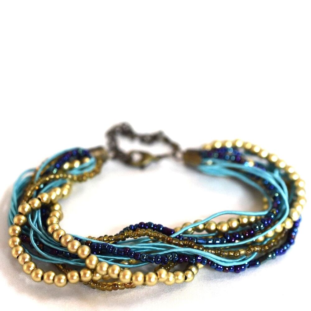 Vintage Trendy Twisted Multi Layers/Colors Gold Tone 7" Boho Grunge Bracelet